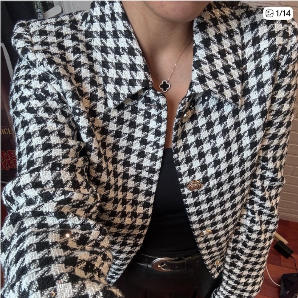 NWT Jason Wu Houndstooth Blazer black white with Sequins - Picture 2 of 13